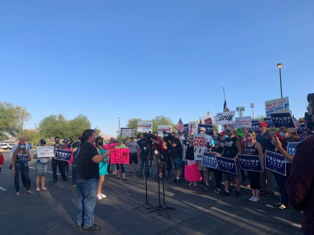 More than 100 people gathered at the Grant Sawyer State Office Building Thursday, Sept. 10, 202 ...