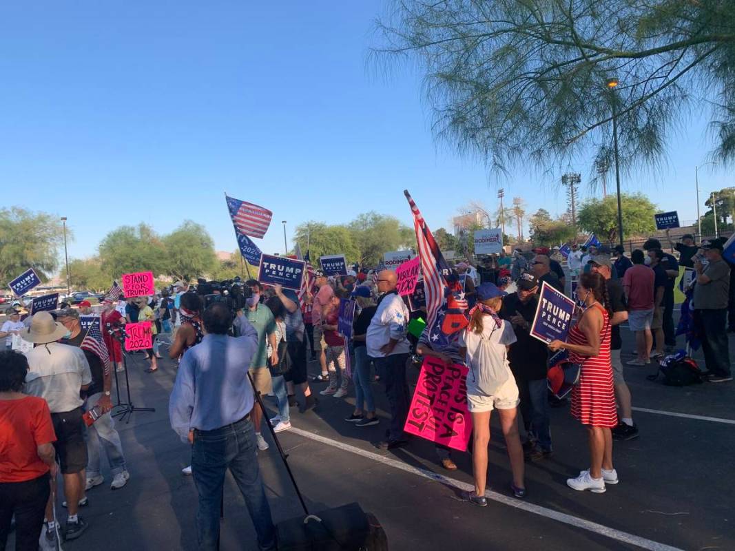 More than 100 people gathered at the Grant Sawyer State Office Building Thursday, Sept. 10, 202 ...
