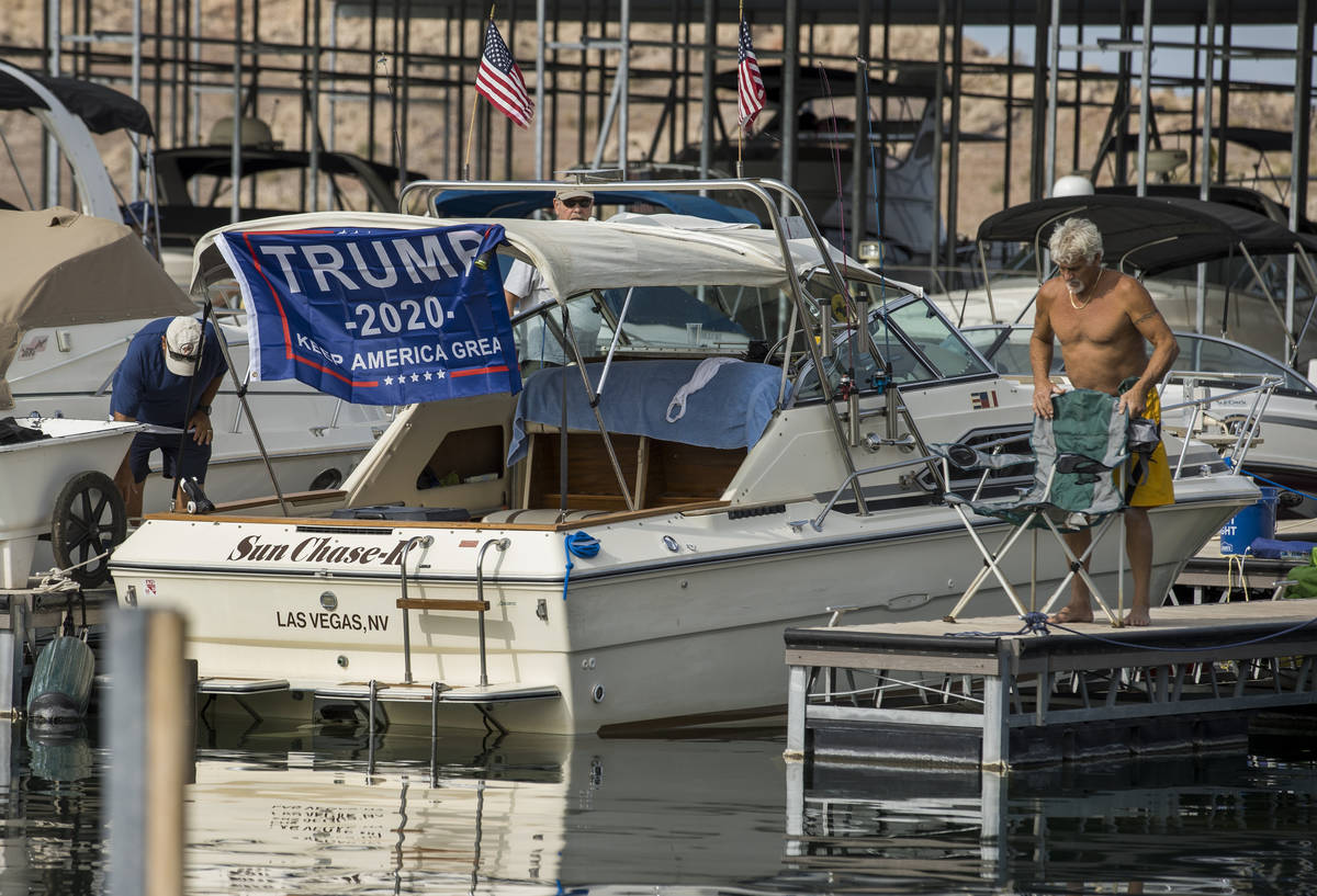Some boats are already prepared for the President Donald Trump boat parade Saturday at the Lake ...