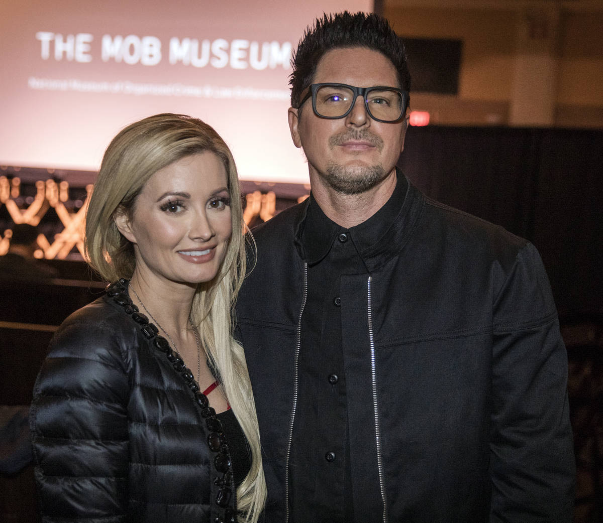 Holly Madison and Zak Bagans are shown at the premiere of "Mob Town" at the Mob Museum on Satur ...