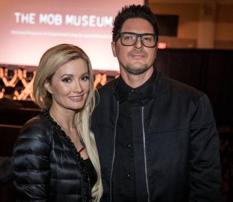 Holly Madison and Zak Bagans are shown at the premiere of "Mob Town" at the Mob Museum on Satur ...