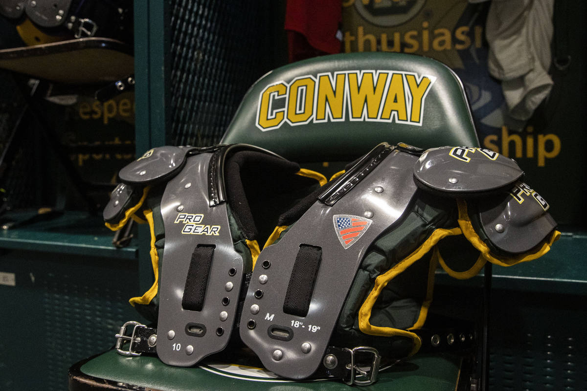 The Conway High School football locker room where Raiders rookie wide receiver Bryan Edwards us ...