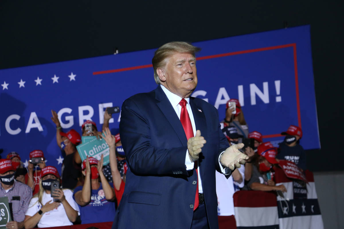 President Donald Trump holds a campaign rally at the Minden-Tahoe Airport in Nevada on Sept. 12 ...