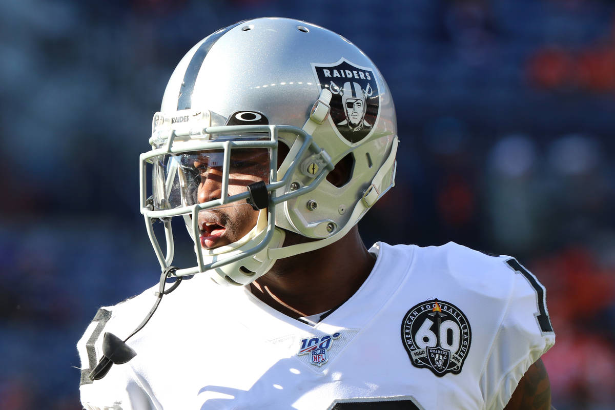 Oakland Raiders wide receiver Rico Gafford (10) runs through warmup drills prior an NFL game at ...