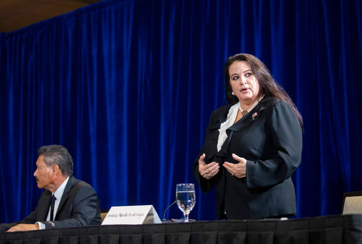 Constanza Mancilla De Areizaga, owner of local company Everything Entertainment, addresses the ...
