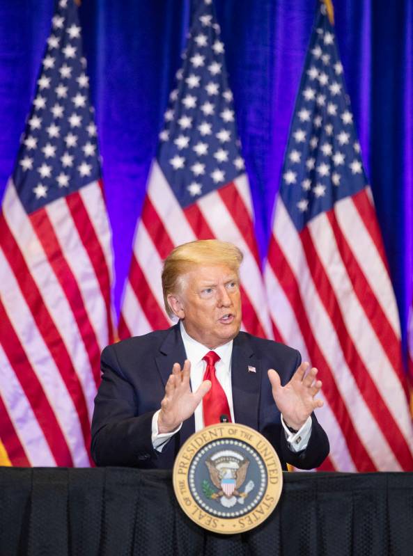President Donald Trump addresses the Latinos for Trump roundtable at Treasure Island hotel-casi ...