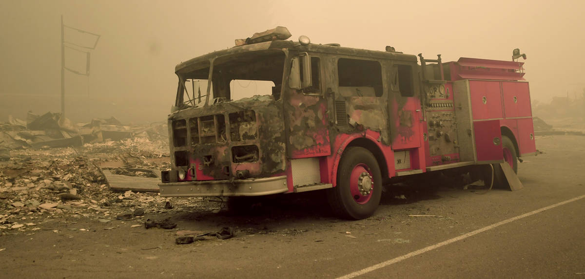 A fire engine from the Idanha-Detroit Rural Fire Protection District sits on Detroit Avenue Fri ...