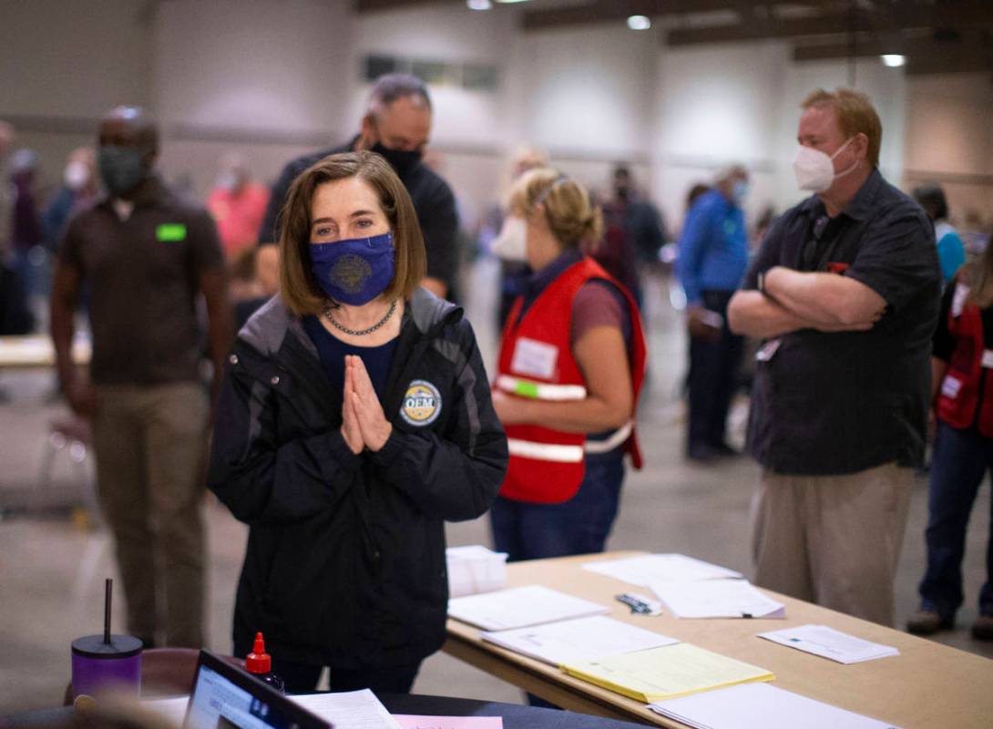 Oregon Governor Kate Brown toured the Oregon State Fairgrounds in Salem, Ore., Saturday afterno ...