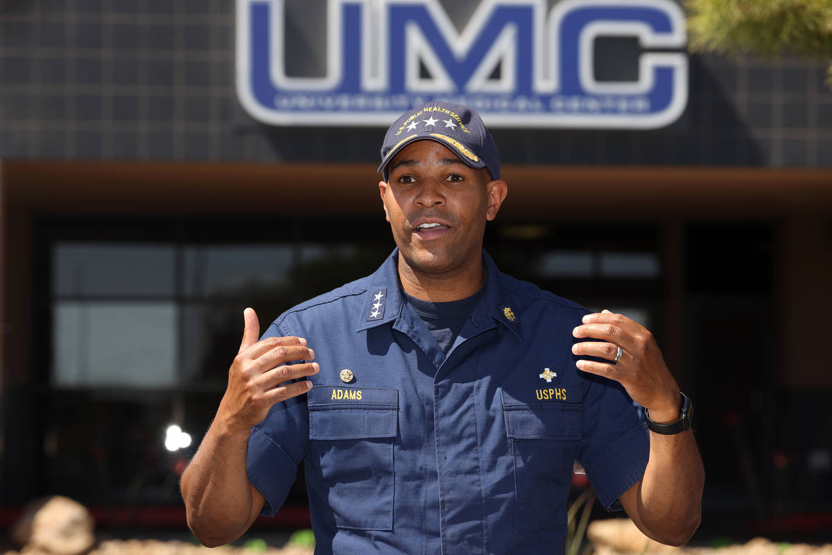 Vice Admiral Jerome M. Adams, U.S. Surgeon General, speaks during a visit to University Medical ...