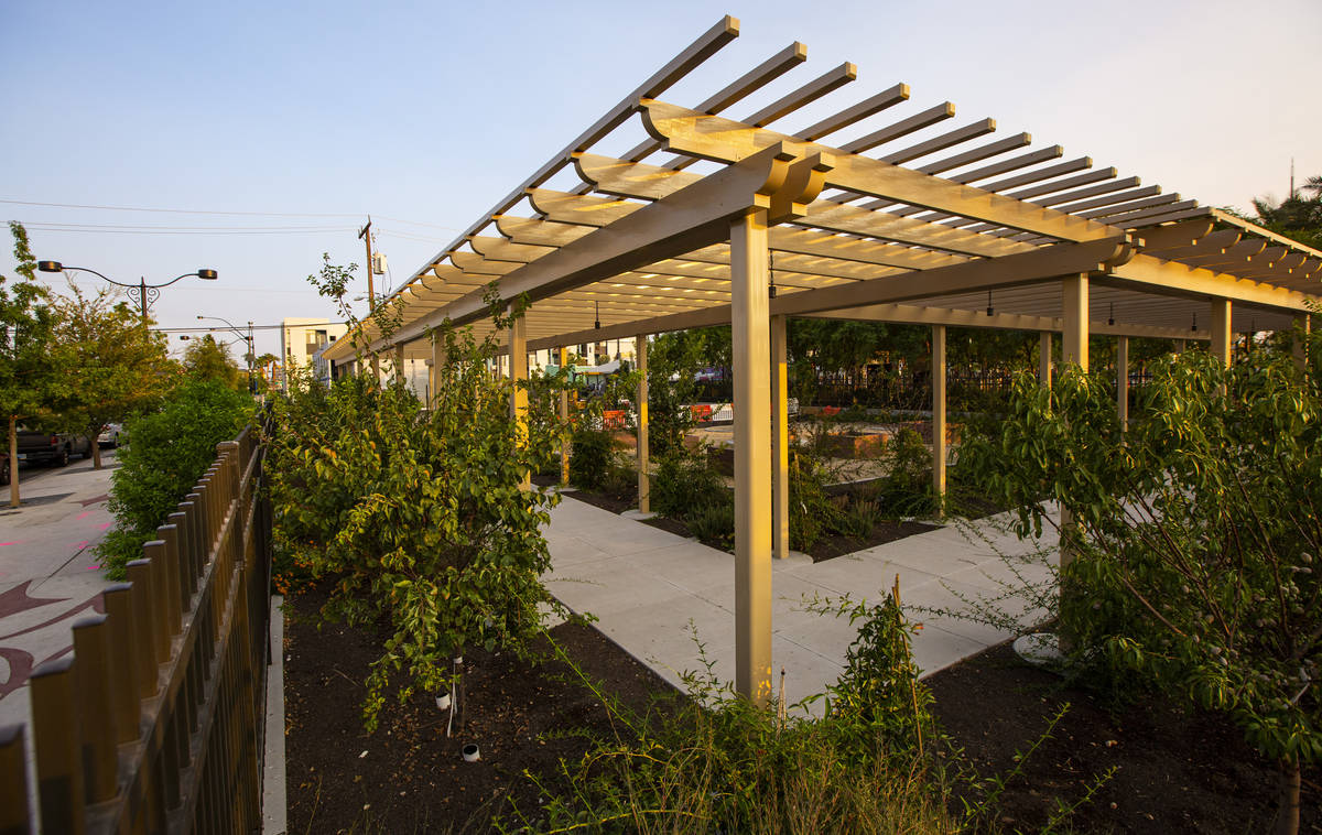 Construction continues on the Storytelling Garden, adjacent to the Las Vegas Community Healing ...