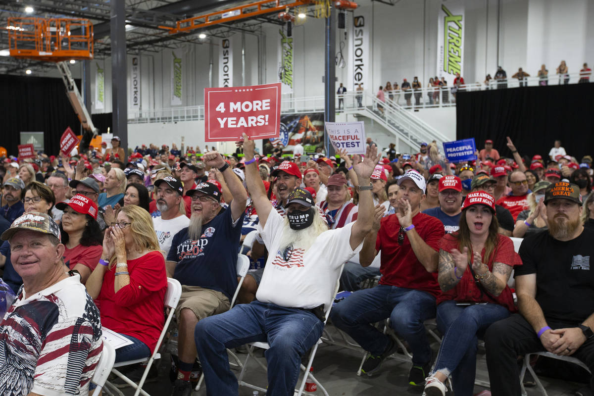 The crowd cheers for Kimberly Guilfoyle as she speaks during a Trump campaign rally at Xtreme M ...