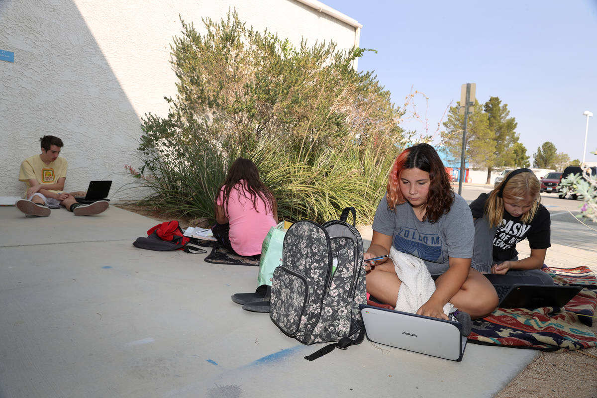 James Sickler, 14, from left, Liberty Dedmon, 9, and her sisters Imogen, 15, and Shayne, 13, pa ...