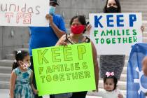 Janette Rivera, center, her daughters Daniella, 5, and Sofia, 2, join Temporary Protective Stat ...