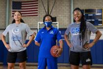 College of Southern Nevada sophomore small forward Maysan Raleigh, left, head coach Dorothy Ken ...