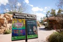 Springs Preserve, citing coronavirus concerns, closed to the public on Monday, March 16. A sign ...