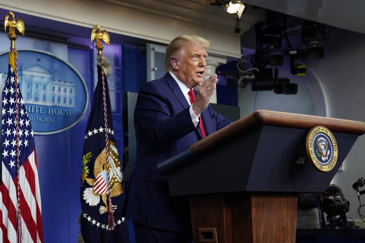 President Donald Trump speaks during a news conference at the White House, Wednesday, Sept. 16, ...