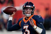 Denver Broncos quarterback Drew Lock (3) throws against the Tennessee Titans during the second ...