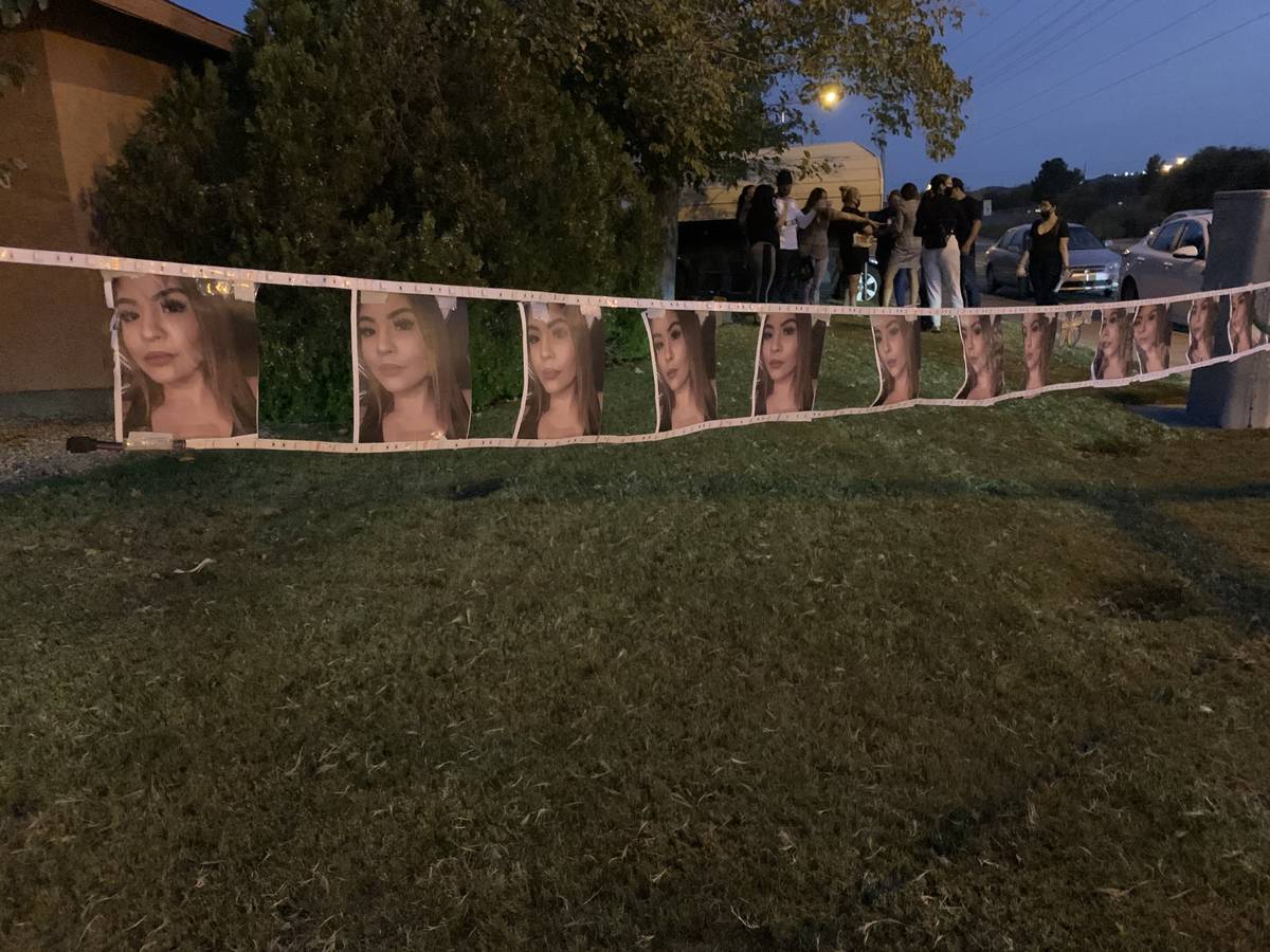 Portraits of murder victim Lesly Palacio are displayed Wednesday, Sept 16, 2020, in Las Vegas. ...