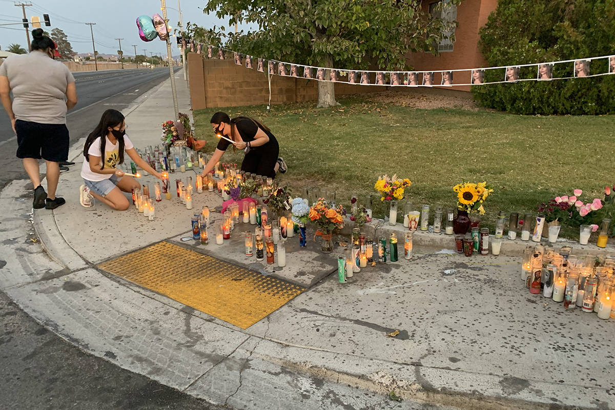 A memorial for murder victim Lesly Palacio is displayed Wednedsay, Sept. 16. 2020, in Las Vegas ...