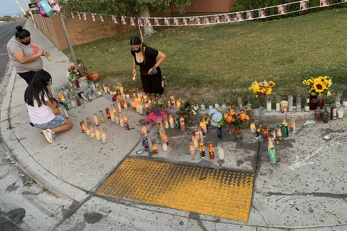 A memorial for murder victim Lesly Palacio is displayed Wednedsay, Sept. 16. 2020, in Las Vegas ...