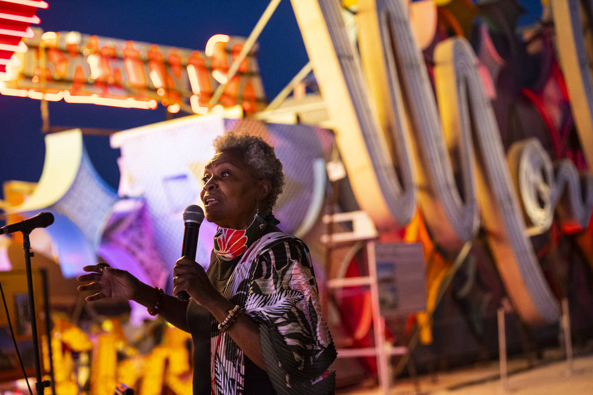 Claytee White, director of the Oral History Research Center at UNLV, talks before the reillumin ...