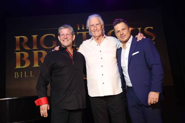 From left, Bucky Heard, Bill Medley and host Mark Shunock pose for a photo after participating ...