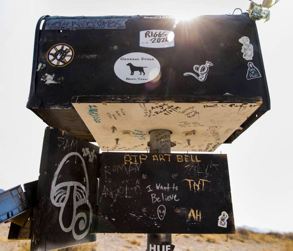 The famed black mailbox sits on S.R. 375 between Hiko and Rachel on Thursday, Sept. 17, 2020