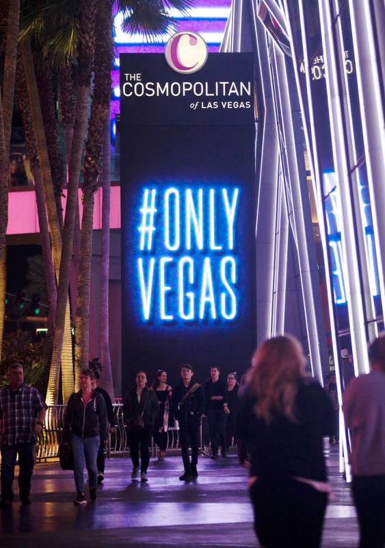 The new slogan for the city, Only Vegas, displayed on the marquee at The Cosmopolitan in Las Ve ...
