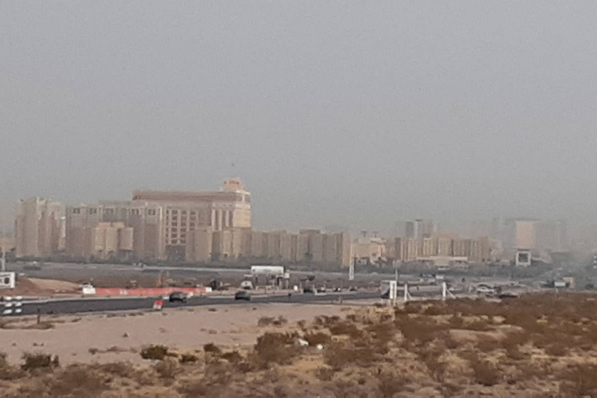 A gray sky obliterates the Sheep Range north of Las Vegas as photographed from near South Point ...