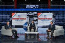 Bristol, CT - September 2, 2020 - Studio W: Steve Levy (l), Louis Riddick and Brian Griese on t ...