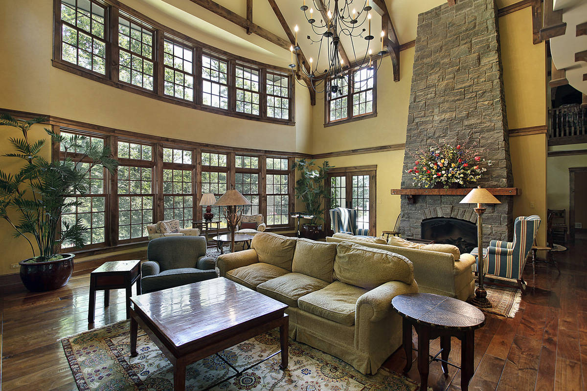This large two-story family room has many windows that expose the interior to destructive ultra ...