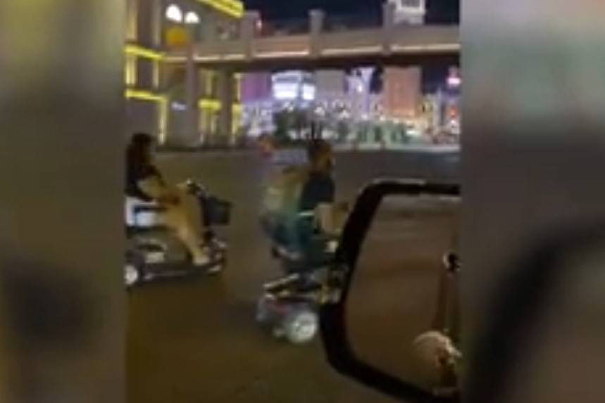 Mobility scooters are seen on the Las Vegas Strip. (Las Vegas Review-Journal)
