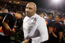 Former Bishop Gorman football coach Kenny Sanchez is shown on Saturday, Sept. 16, 2017, in Las ...