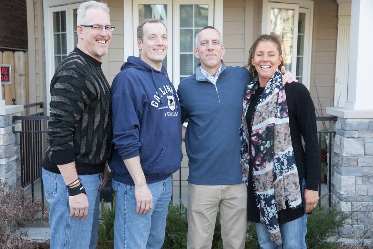 Left to right: Greg Peistrup with brothers Tim and Jeff, and sister Amy in Chicago in 2018. (Co ...