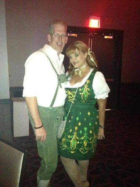 Greg Peistrup and Kristin Bell-Peistrup dressed up as a couple celebrating German Oktoberfest f ...