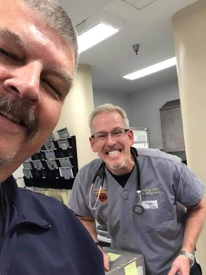 John Osborne and Greg Peistrup in winter 2019 at North Vista Hospital. (Courtesy Kristin Bell-P ...