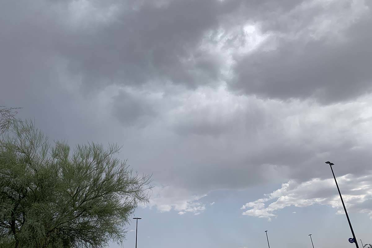 Clouds form over Eastern Avenue and Pebble Road in southeast Las Vegas on Monday, Sept. 21, 202 ...