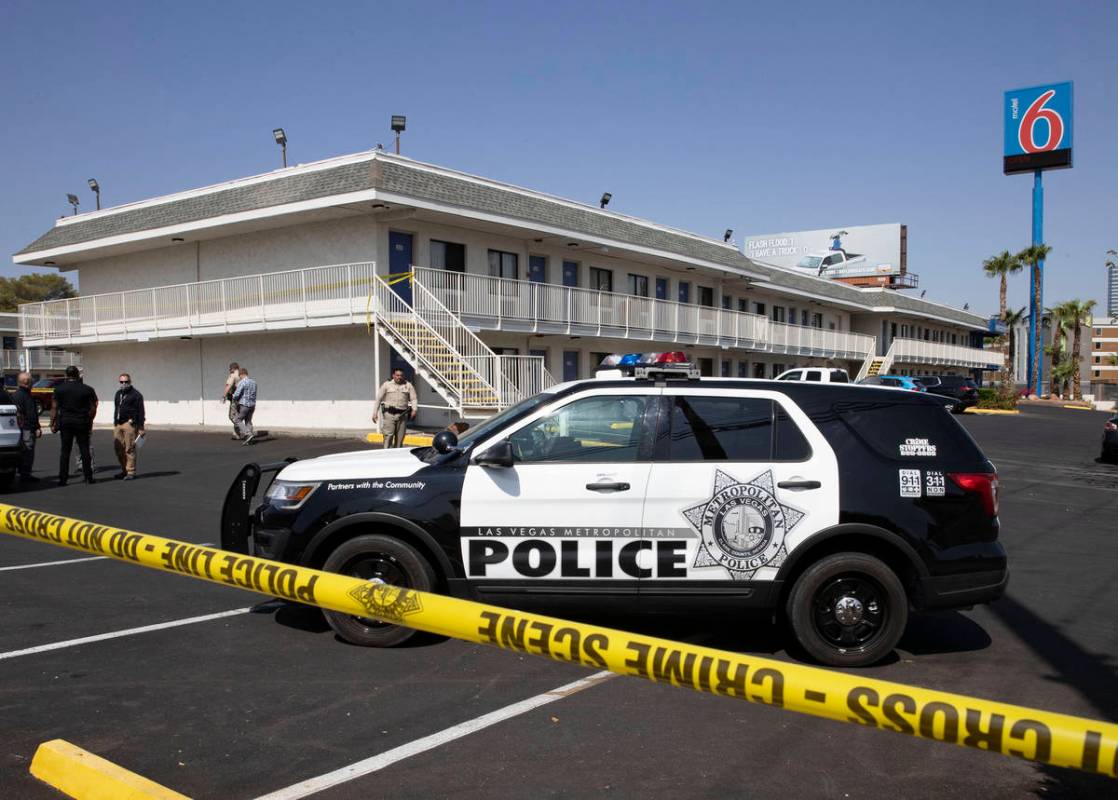 The Metropolitan Police Department investigates a homicide at Motel 6 on 5085 Dean Martin Drive ...