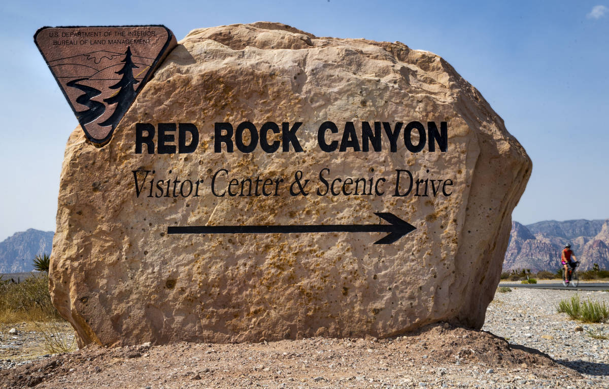 Entrance marker for the Red Rock Canyon National Recreation Area which is starting a timed entr ...
