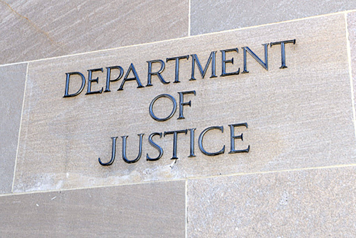 Department of Justice sign, Washington DC. (AP File)