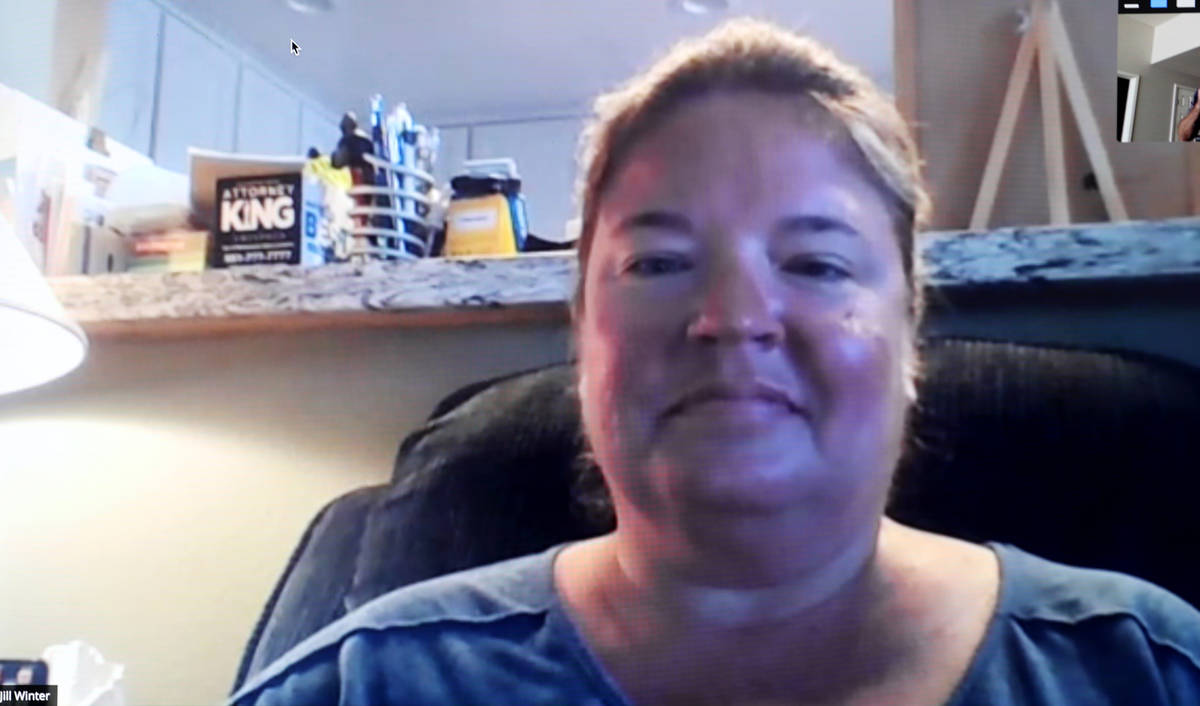 Route 91 Harvest festival shooting survivor Jill Winter during a Zoom call on Wednesday, Sept. ...