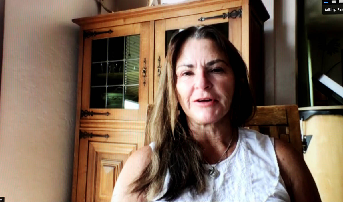 Route 91 Harvest festival shooting survivor Pam Lane during a Zoom call on Wednesday, Sept. 23, ...