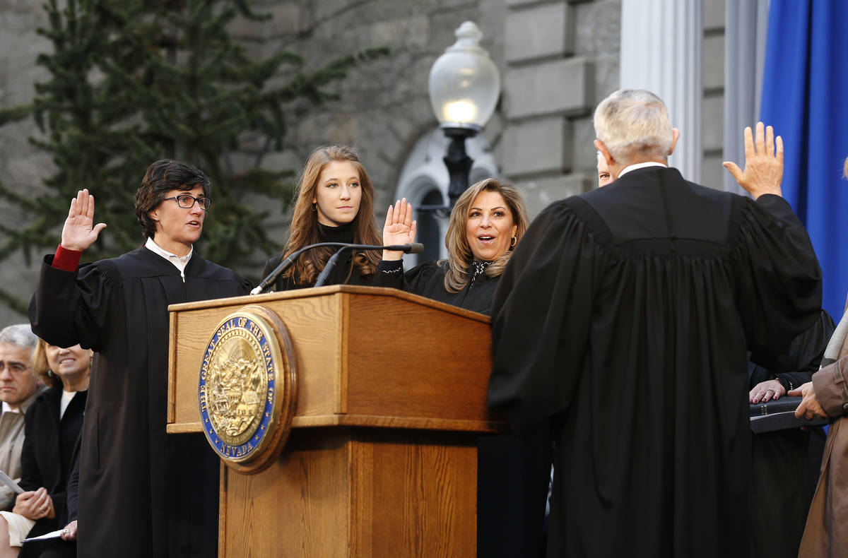 Nevada Supreme Court Justices, Lidia Siglich, left, Abbi Silver, center, and Elissa Cadish, not ...