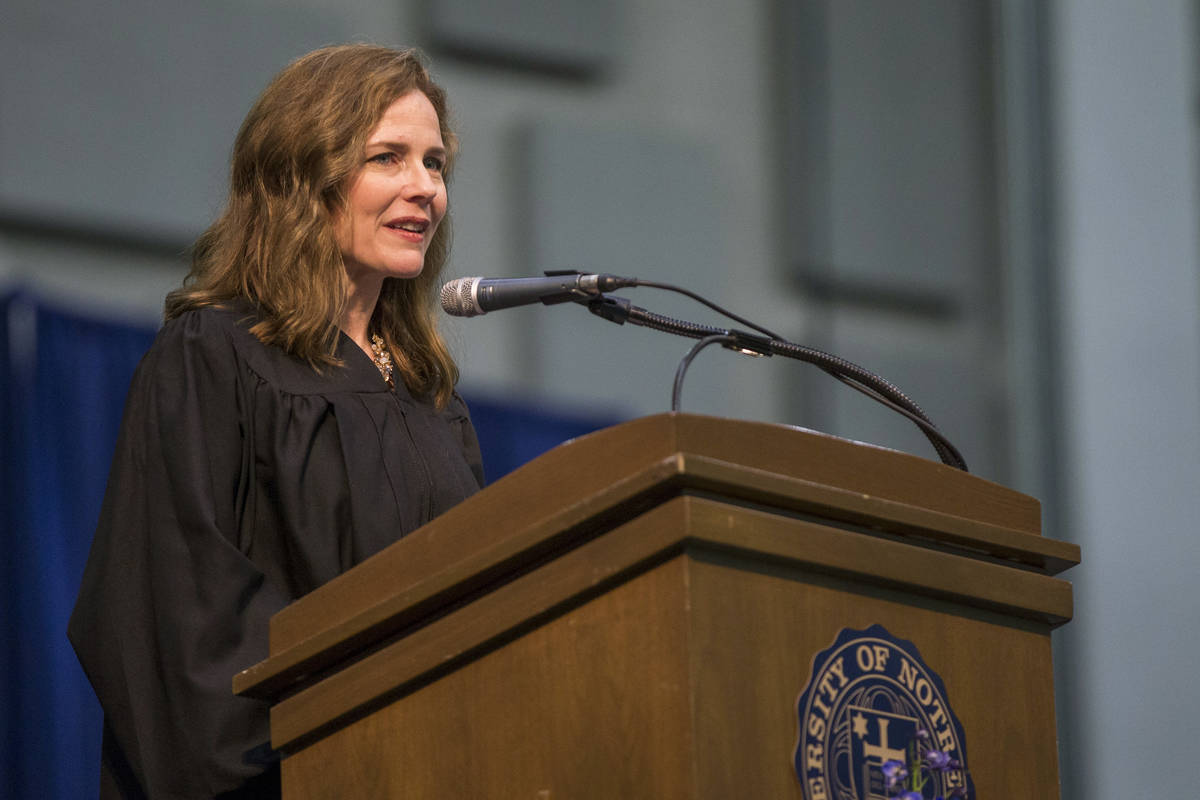 In this May 19, 2018, file photo, Amy Coney Barrett, United States Court of Appeals for the Sev ...