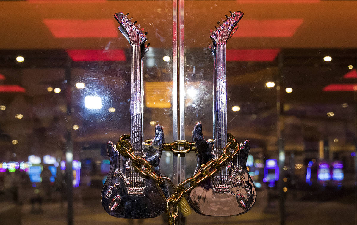 The Hard Rock Hotel's front doors are chain locked in Las Vegas, Monday, Feb. 3, 2020. The prop ...