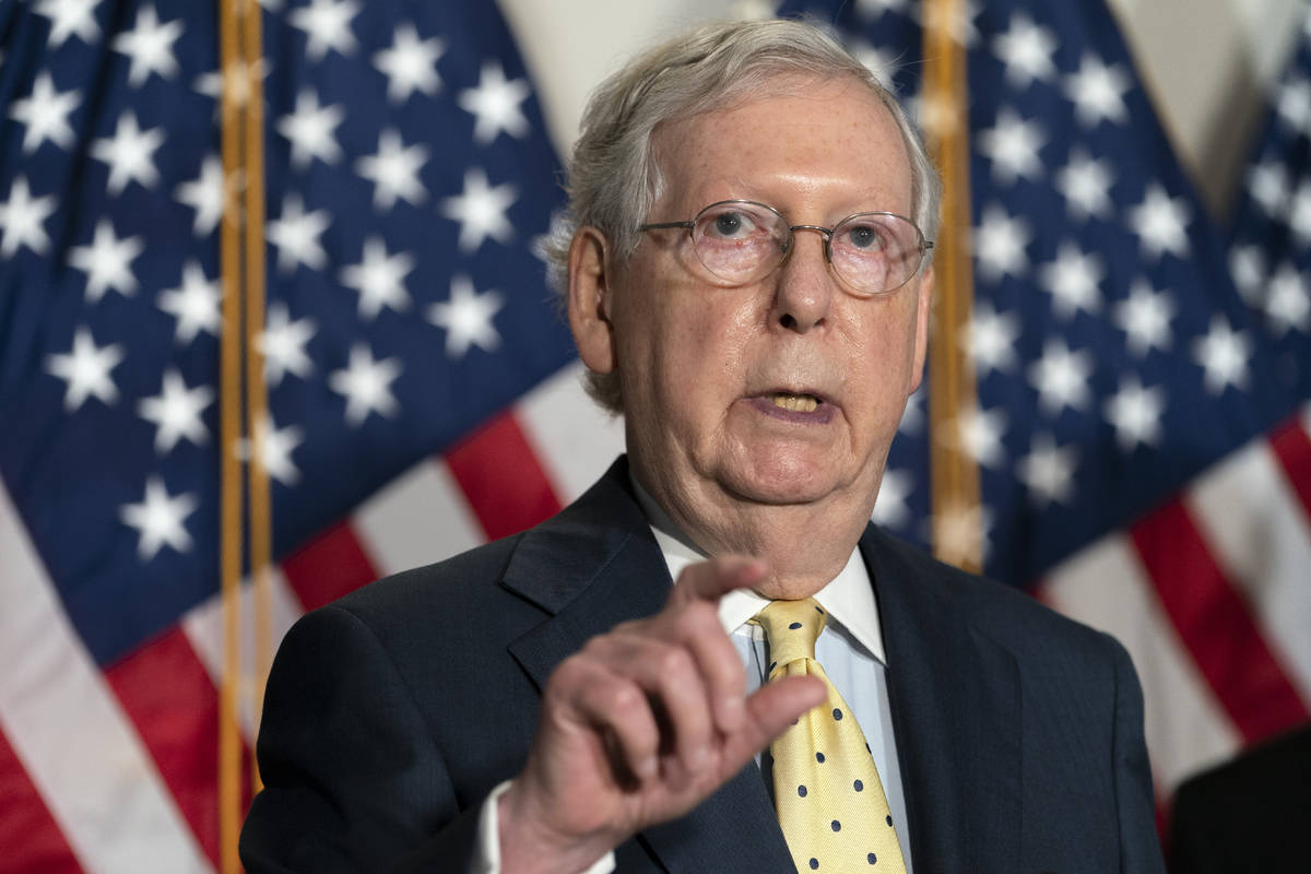 Senate Majority Leader Mitch McConnell of Ky., speaks after meeting with Senate Republicans, We ...