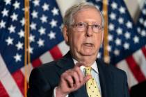Senate Majority Leader Mitch McConnell of Ky., speaks after meeting with Senate Republicans, We ...