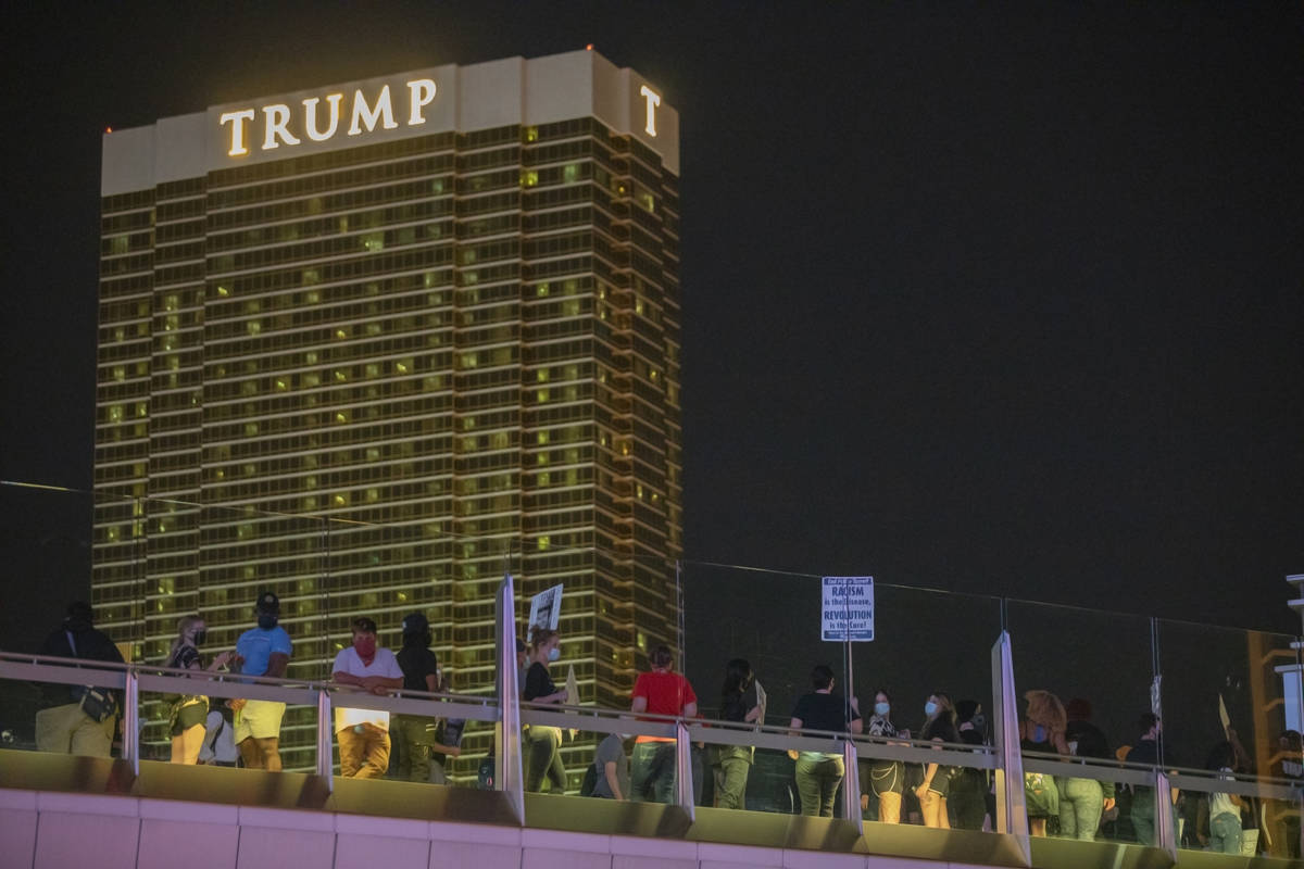 Protesters march to call for justice for Breonna Taylor on the Las Vegas Strip, Thursday, Sept. ...