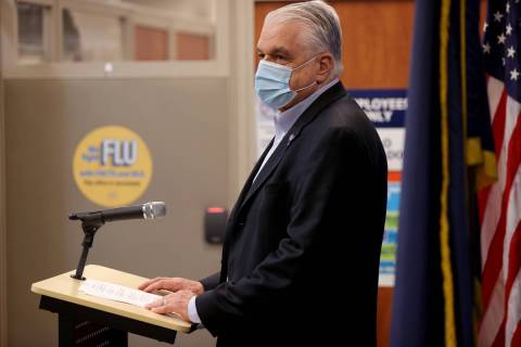 Gov. Steve Sisolak promotes flu shots during a news media briefing hosted by Immunize Nevada an ...