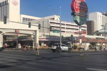 Police investigate a shooting Saturday, Sept. 26, 2020, outside Stage Door Casino, 4000 Linq La ...